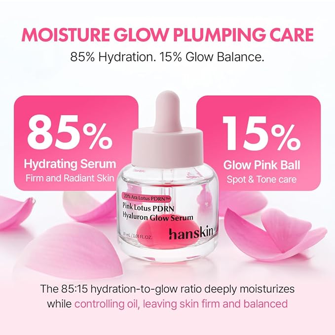 Hanskin PDRN Pink Peptide Hyaluron Glow Serum - 200,000ppm Pink Lotus Vegan PDRN | Intensive Hydrating Glow Ball Essence for Glass Skin, Plumping & Firming | Korean Skincare 1.01 fl. oz.