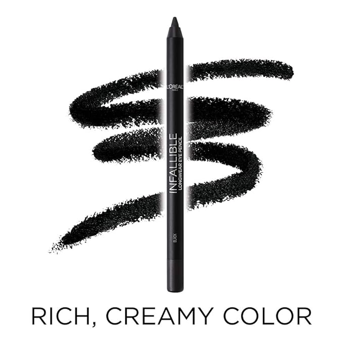 L'Oreal Paris Makeup Infallible Pro-Last Pencil Eyeliner, Waterproof and Smudge-Resistant, Glides on Easily to Create any Look, Black, 0.042 oz., 2 Count