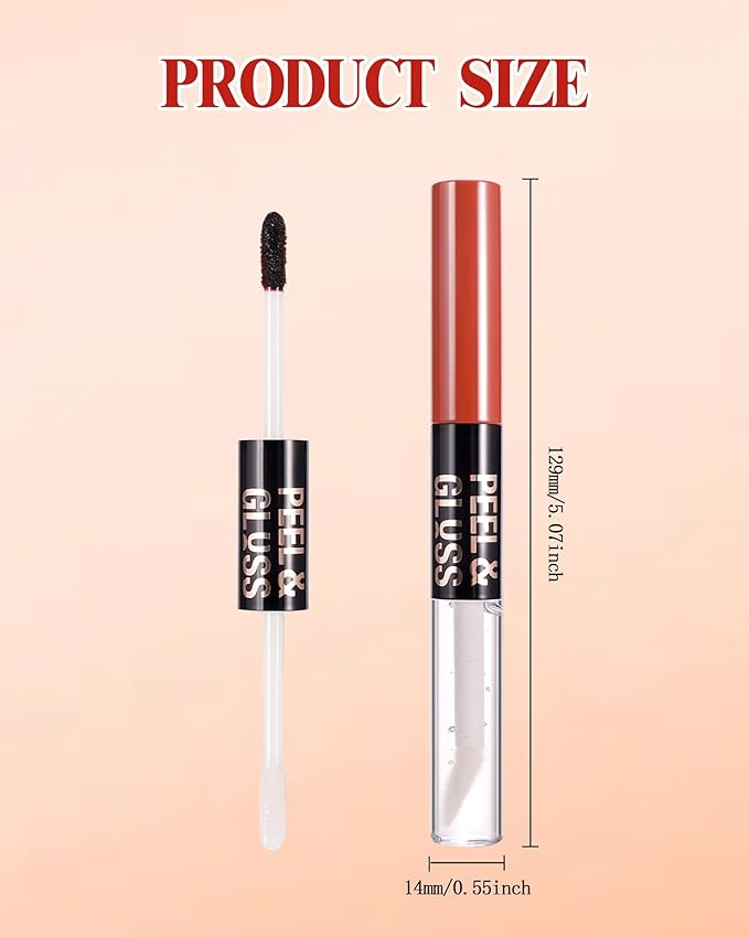 2 In 1 Peel Off Lip Stain Oil Set, Dual Ended Waterproof Long Wear Tattoo Lipliner with Clear Lip Gloss, Transfer-Proof and Non Sticky Peel Off Lips Tint Stain, Matte & Mirror Finish Lipstick-01
