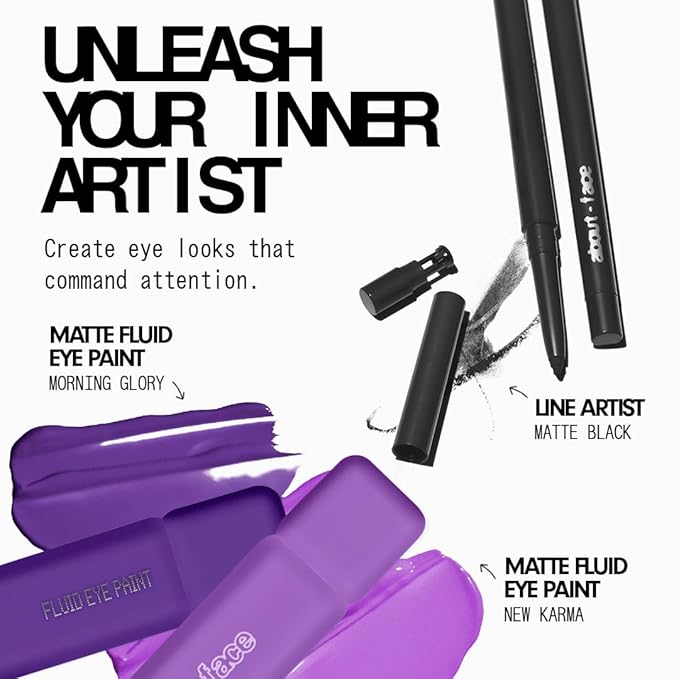 about-face Matte Fluid Eye Paint New Karma – High-Pigment Liquid Eyeshadow, Long-Lasting, No-Budge Matte Finish, Vegan & Cruelty-Free (Bright Purple)