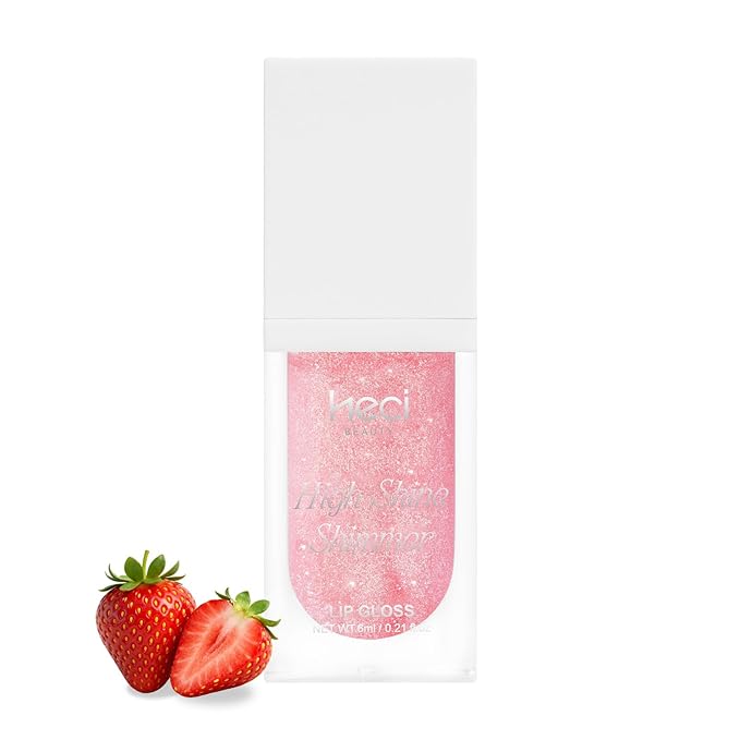Glitter Lip Gloss –Nourishing and Hydrating with High-Shine Glimmer Finish & Sheer Wash Of Color, Strawberry Scent, Non-Sticky, Vegan & Cruelty-free, Candy Pink 0.21 fl oz
