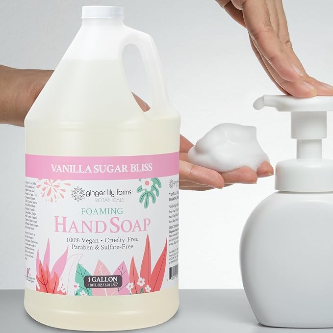 Ginger Lily Farms Botanicals All-Purpose Foaming Hand Soap Refill, 100% Vegan & Cruelty-Free, Vanilla Sugar Bliss Scent, 1 Gallon (Pack of 4)