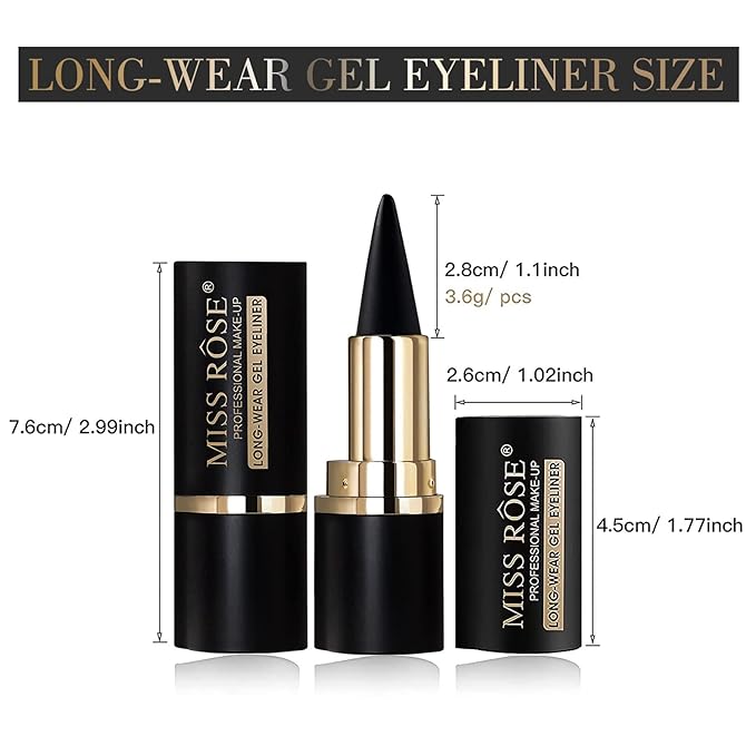 Miss Rose M Gel Eyeliner, Black Eyeliner Pencils, delineador de ojos contra el agua, Easy to Use, Eye Makeup for Women (Black)