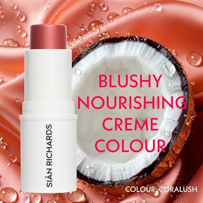 SIÂN RICHARDS Blushy Creamy Skin Tint Blush Stick for Cheeks, Lips & Eyes | Hydrating Multi-Use | Lightweight, Smooth Blend | Buildable Natural Finish | Vegan & Fragrance Free | Coralush