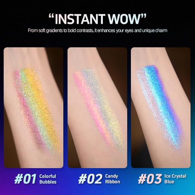 CHARMACY Chameleon Diamond Rainbow Eyeshadow, Multichrome Face Highlighter Palette, Multi-use, Long Lasting, High Pigment, Metallic Glitter Sparkling Eyeshadow Eyes Makeup Highlighter #03