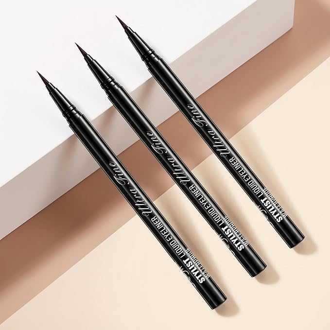 Stylish Ultra-precise Waterproof Liquid Eyeliner - Long Lasting & Smudgeproof Eye Liner with Ultra Fine Felt Tip, Ophthalmologist-Tested, Vegan- Dark Brown(Pack of 3)
