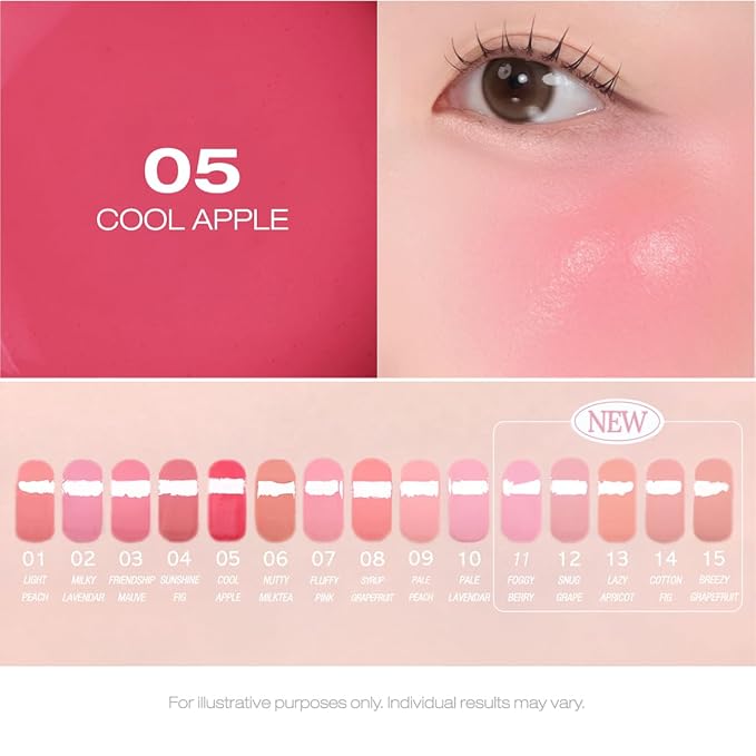 PERIPERA SYRUPY TOK CHEEK 15 Colors, Liquid Blush, Dewy Finish and Hydrates All day, Soft Velvet Texture Face Cheek Tint (05 COOL APPLE)