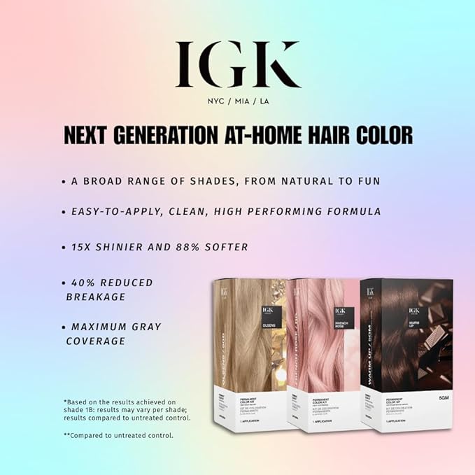 IGK Permanent Hair Dye Color Kit Set of Two | 1B Moon Dance - Darkest Blue Black | 100% Gray Color Coverage + Strengthen + Shine | Ammonia Free
