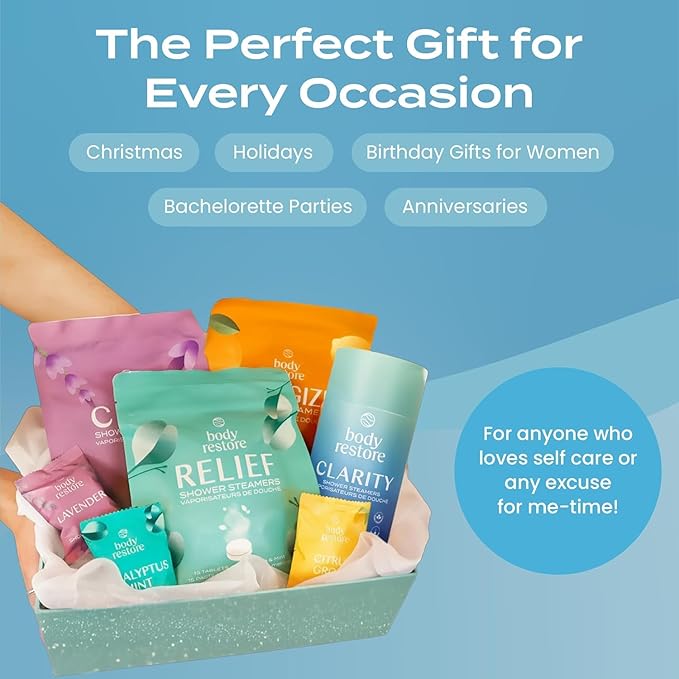 Body Restore Shower Steamers Aromatherapy 30 Pack – Birthday Gifts for Women, Men, Easter Basket Stuffers, Stress Relief, Relaxation, Self Care – Collector’s Box