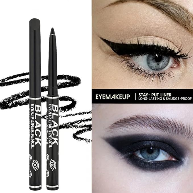 Professional Makeup Retractable Eye Liner, Black, Inner Eyeliner Eye Shadow Eyebrow Pencils (Black - Pack of 12)