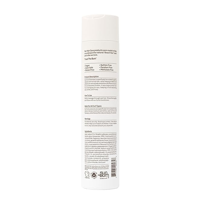 Sun Bum Curls Shampoo - Moisturizing Hair Treatment for Wavy and Curly Hair - Frizz Free Finish - Enrich with Coconut Oil and Seaweed Protein - UV Protecting - Vegan and Cruelty Free - 10 oz