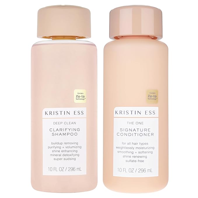 Kristin Ess Deep Clean Clarifying Shampoo and Conditioner Set for Oily & Dry Damaged Hair & Build Up - Moisturizes, Smooths, Detangles + Softens Hair - Sulfate Free, Color + Keratin Safe - 10oz