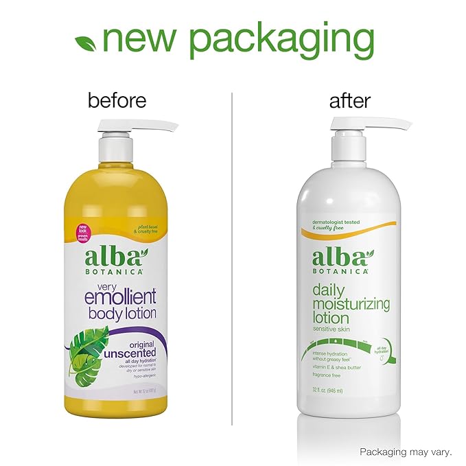Alba Botanica Daily Moisturizing Lotion,Sensitive Skin,Fragrance Free,32 Oz (Packaging May Vary),(Pack of 2)