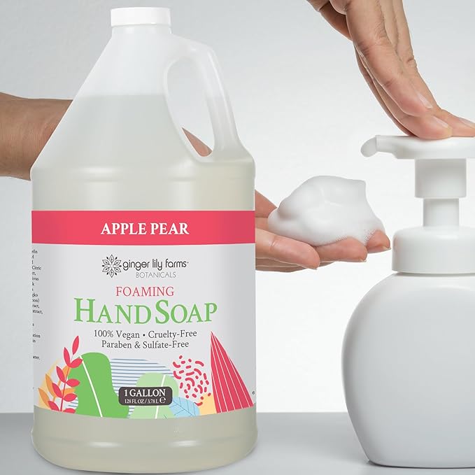 Ginger Lily Farms Botanicals All-Purpose Foaming Hand Soap Refill, 100% Vegan & Cruelty-Free, Apple Pear Scent, 1 Gallon (128 fl oz)