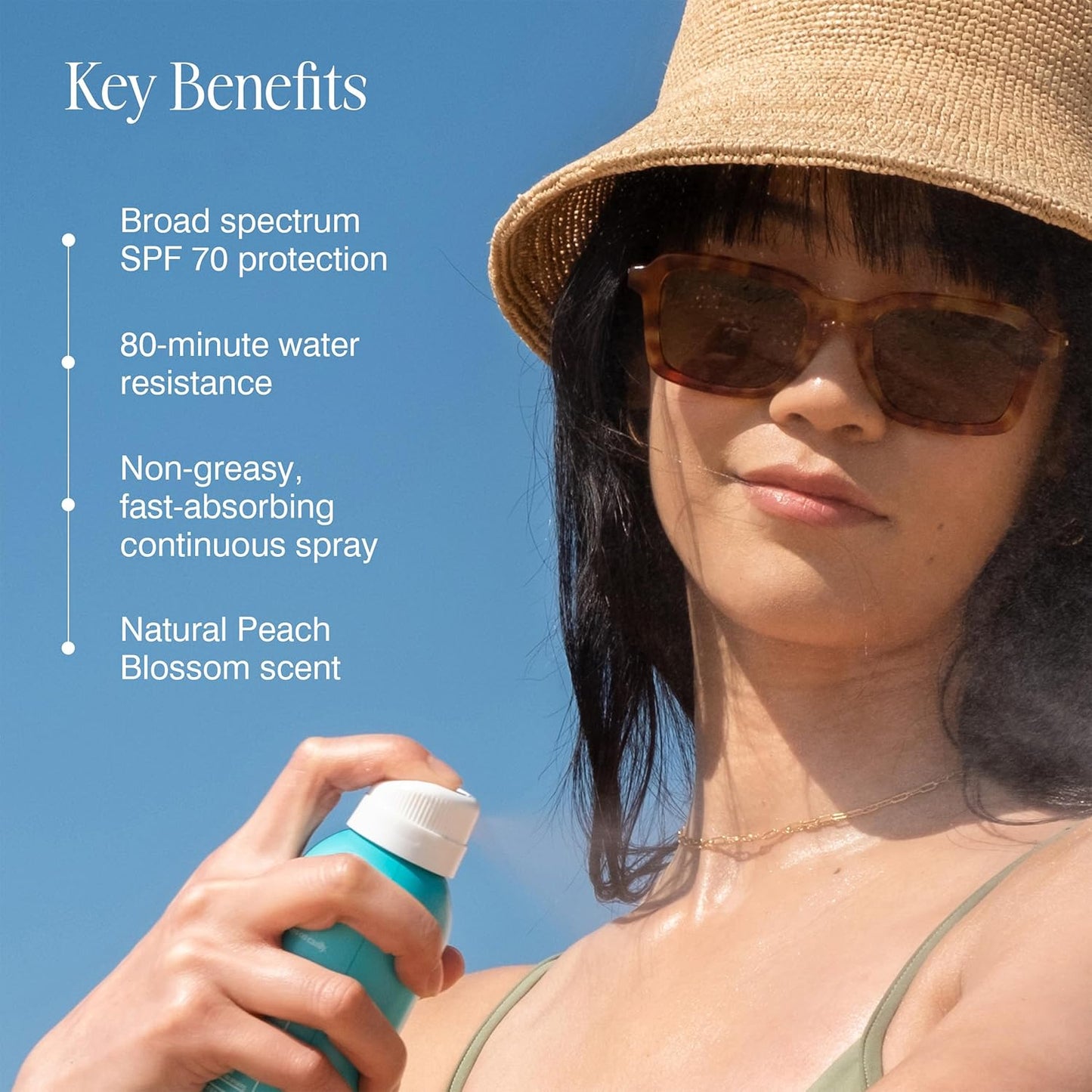 COOLA Organic Sunscreen SPF 70 Sunblock Spray, Dermatologist Tested Skin Care for Daily Protection, Vegan and Gluten Free, Peach Blossom