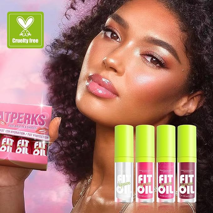 4 Colors Big Brush Head Lip Oil, Smooth Glossy Lip Glow Oil, Ultra-Hydrating & Nourishing, Long Lasting Fresh Transparent Tinted Plumping Lip Oil, Non-Sticky Formula (SetA)