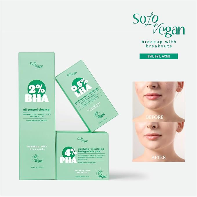 SoloVegan 4% PHA Toner Pads | Vegan Korean Skincare for Sensitive, Acne-Prone Skin, Before Makeup, Morning Routine Selfcare, (Toner Pads, 60 ct)
