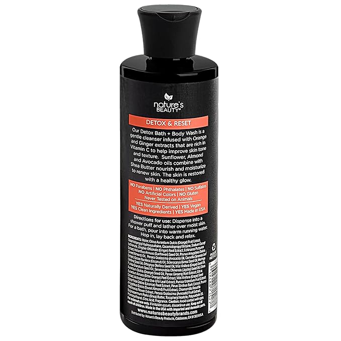 Nature's Beauty Orange Ginger Detox Body Wash Multi-Pack - Gentle Bath + Body Cleanser, Improve Skin Tone + Texture Made w/Vitamin C, Sunflower + Almond + Avocado Oils, 12 fl oz (2 Pack)