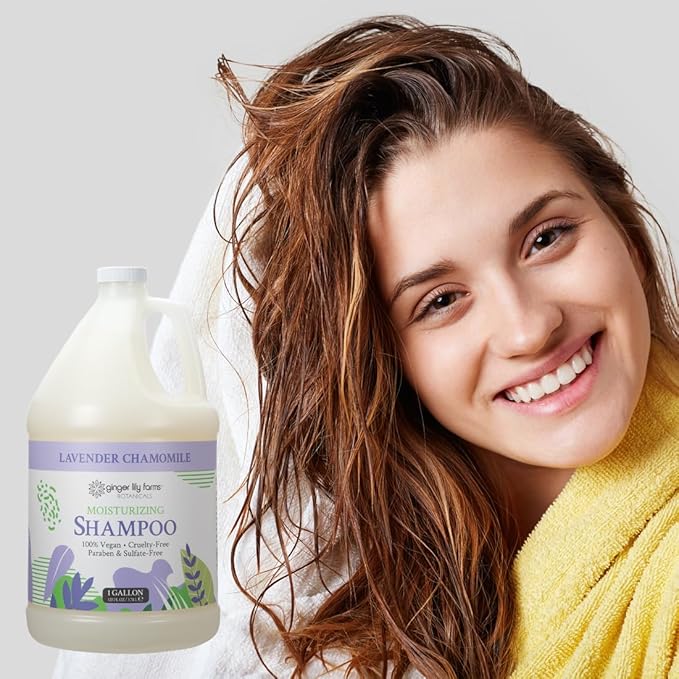 Ginger Lily Farms Botanicals Moisturizing Shampoo for All Hair Types, 100% Vegan & Cruelty-Free, Lavender Chamomile Scent, 1 Gallon (Pack of 4)