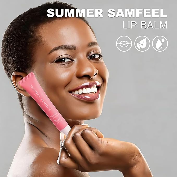 4 Pack Summer Samfeel Lip Balm Tinted Lip Butter Balm Gift Set -Conditioning Vegan Lip Balm for Instant Moisture, Shine & Hydration - Lip Gloss Lip Care (Pink Sugar+Birthday Cake+Vanilla+Beige, 15g)