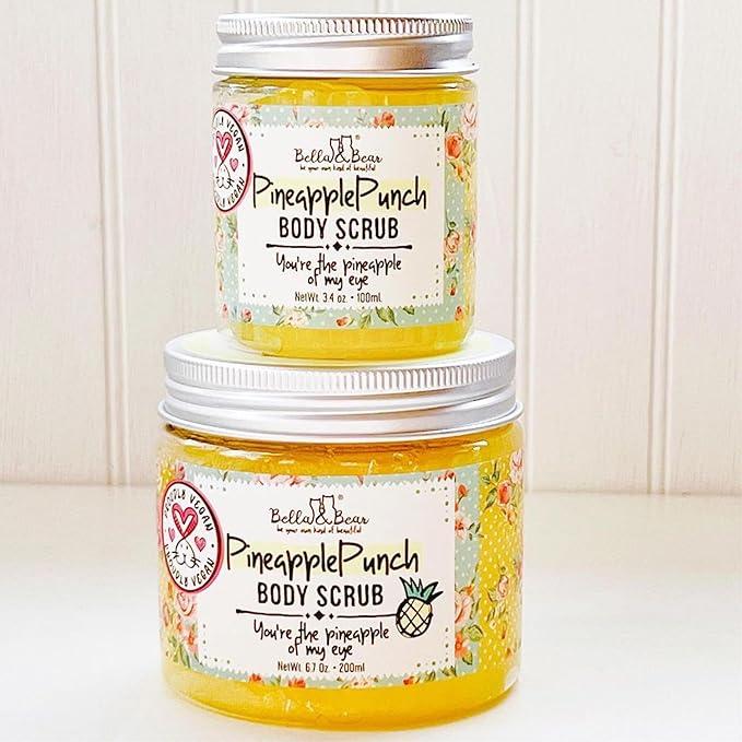 Bella & Bear Pineapple Body Scrub Exfoliator – Vegan Sugar Scrub for Smooth Skin, Fresh Pineapple Scent (6.7oz)