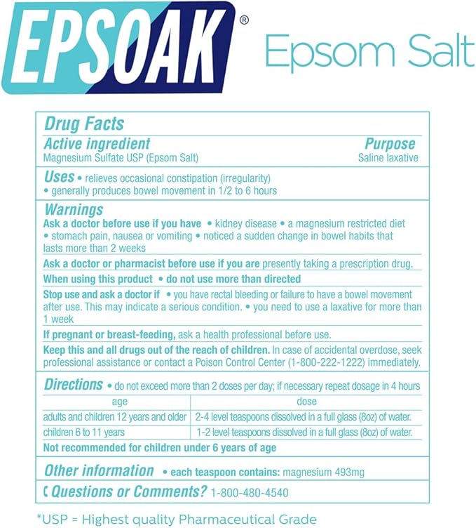 Epsoak Epsom Salt 19 lb. Magnesium Sulfate USP. Resealable Epsom Salt Bag Unscented, Made in The USA, Cruelty-Free Certified