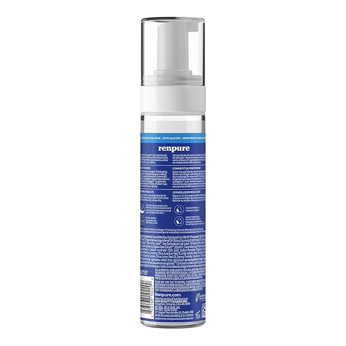 Renpure Biotin & Collagen Thickening Volume Lifting Mousse – Lightweight, Non-Sticky Foam for Fuller, Thicker-Looking Hair – Volume Up to 48HR – Plant-Based, Vegan Formula – 8 Fl Oz