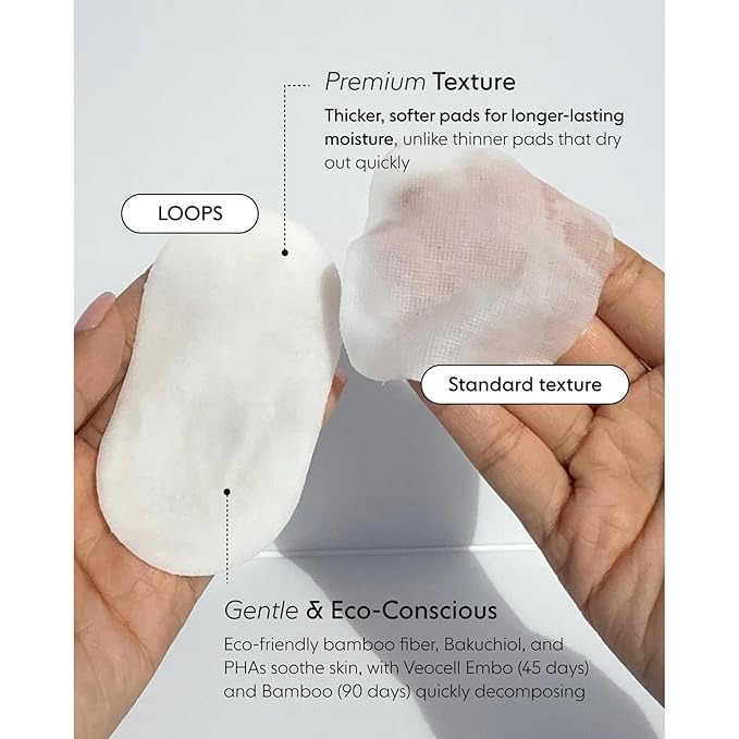 LOOPS MicroCellular Moisturizer Korean Skincare - Nourish, Replenish, and Rebalance - Collagen Boosting & Restoring - Pre-soaked Veocell Embo Bamboo Pad - Anti-Aging Face Moisturizer - Pack of 60