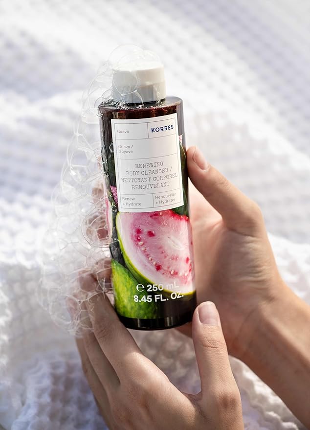 KORRES Renewing Body Cleanser, Guava Scent, Foaming Shower Gel for Women & Men with Hydrating Greek Botanicals, Body Wash for Smooth Skin, Vegetarian & Cruelty Free, Made in Greece, 8.45 Fl Oz