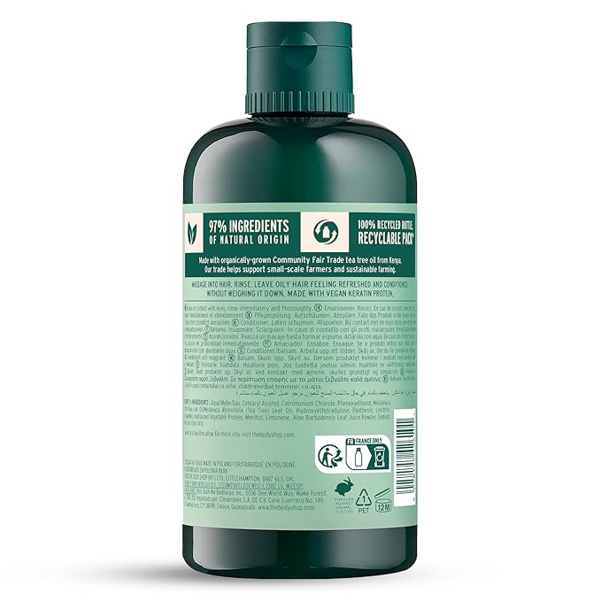 The Body Shop Tea Tree Purifying Conditioner for Oily Hair & Scalp | Weightless Conditioning with Vegan Keratin Protein | 250 ml / 8.4 fl oz
