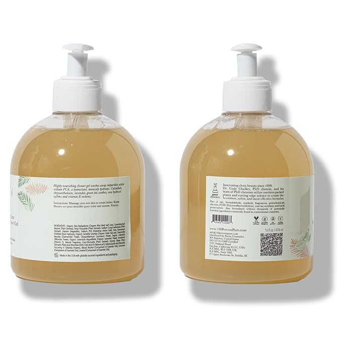 100% PURE Coconut Lime Shower Gel Natural Foaming & Hydrating Body Wash - Deeply Moisturizing Gentle Soap Cleanser for All Skin Types, Even Sensitive - Gluten-Free - 16 Fl Oz