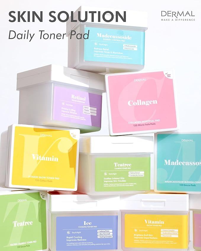 DERMAL Retinol Peptide Lifting Toner Pad 120 Count Bulk, Korean Anti Aging Stretchable Cotton Hole Pad with Bakuchiol and Copper Peptide, 65x70mm Large Square Pad with Tongs, Pore Firming Care