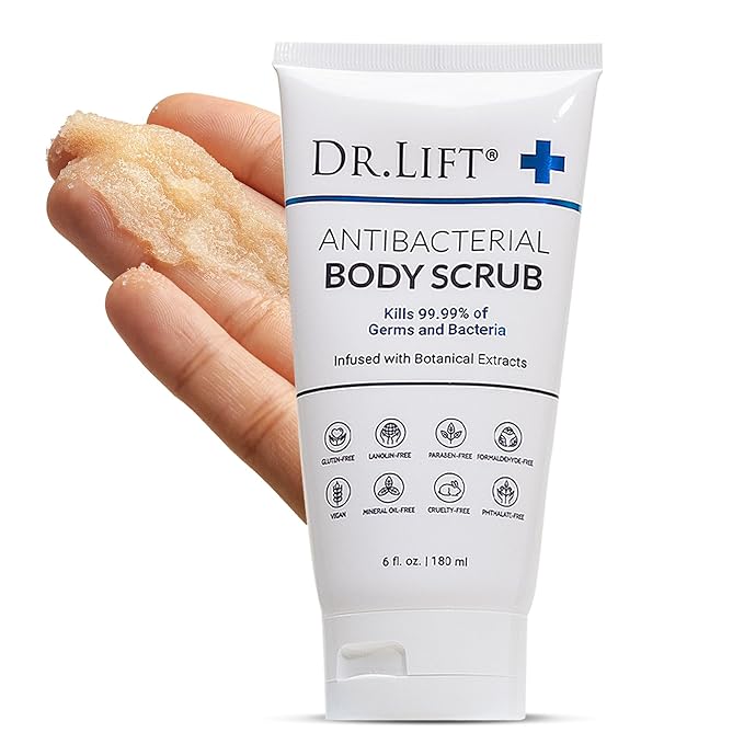 Antibacterial Body Scrub, Botanical Exfoliating Formula With Vitamin E, Vitamin A, Lavender, and Salt Granules to Exfoliate and Nourish Skin, Body Care for Oily and Combination Skin, 6 Fl Oz