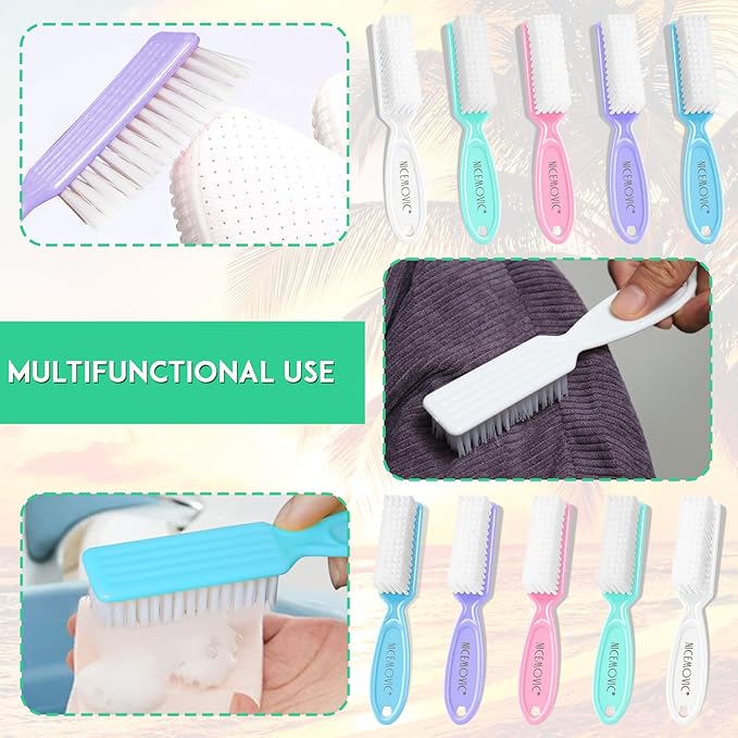 NICEMOVIC 10 Pcs Nail Brush for Cleaning Fingernails, Handle Grip Nail Scrubber Brush, Hand Fingernail Cleaner Brush Manicure Tools Scrub Cleaning Brushes Kit, Use for Toe and Nail Cleaning (Macaron)