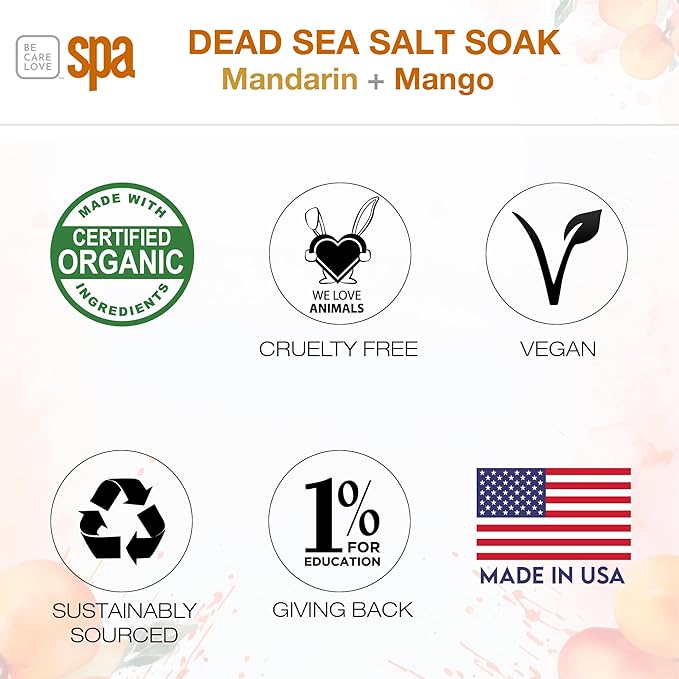 BCL Spa Mandarin Mango Dead Sea Salt Soak – Professional Age-Defying Soak for Pedicure, Manicure & Bath Salts, Softens Skin, Foot Soak Spa Self Care for Women, Made in USA, 16 oz