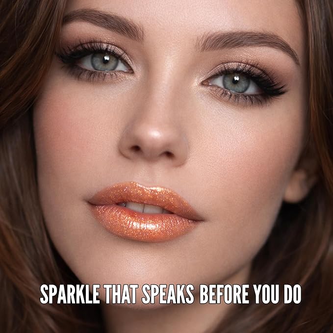 Mynena Translucent Champagne Gold Shimmer Lip Top Gloss Clear Filled with Yellow Iridescent Sparkles | Lightweight Topper | Paraben-Free | Demi-Sheer Lipgloss from Cosplay to Everyday Glam | Goldie