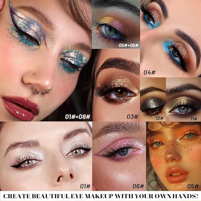 SUAKE Liquid Sparkling Glitter Eyeshadow Stick Pack - High Pigment Shimmer Metallic Eye Shadow, Long-Lasting, White Blue Black Gold Purple Bold Colors,Quicking-Dry (7#-Purple, Pack of 1)