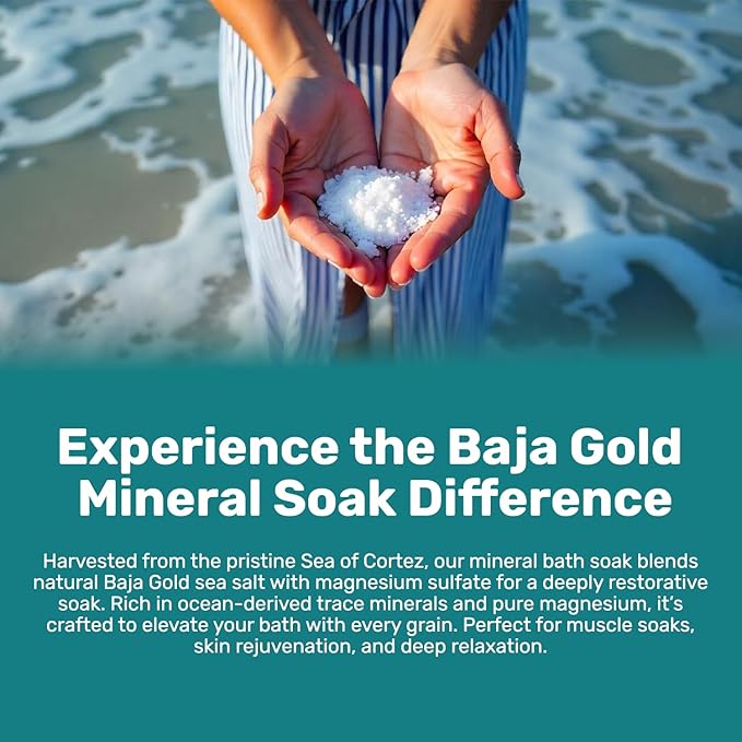 Baja Gold Ocean Mineral Soak – Natural Magnesium Bath Soak & Trace Elements | Relaxing, Clean Ingredient Soak for Bath, Muscles, Relaxation & Skin Care | Pure, Vegan, 2 Lb Resealable Bag, Unscented