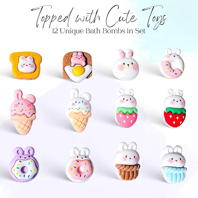 EvolutionUSA 12pc Bloom Bath Bombs with Toys, Adorable Girl Bath Bomb Set, Bubbly Kids Bathbombs, Fizzy Bath Ball, Kids Bath Bombs for Girls, Childrens Bath Bomb Set Easter, Valentines Gift