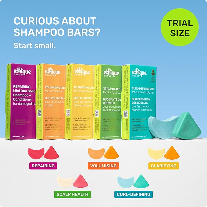 Ethique Beauty Mini Sampler Solid Shampoo & Conditioner Bar Set - Scalp Health Shampoo for itchy, dry, flaky scalps with Oatmeal - Plastic-Free, Cruelty-Free, Vegan - Travel Size - 2 Pack