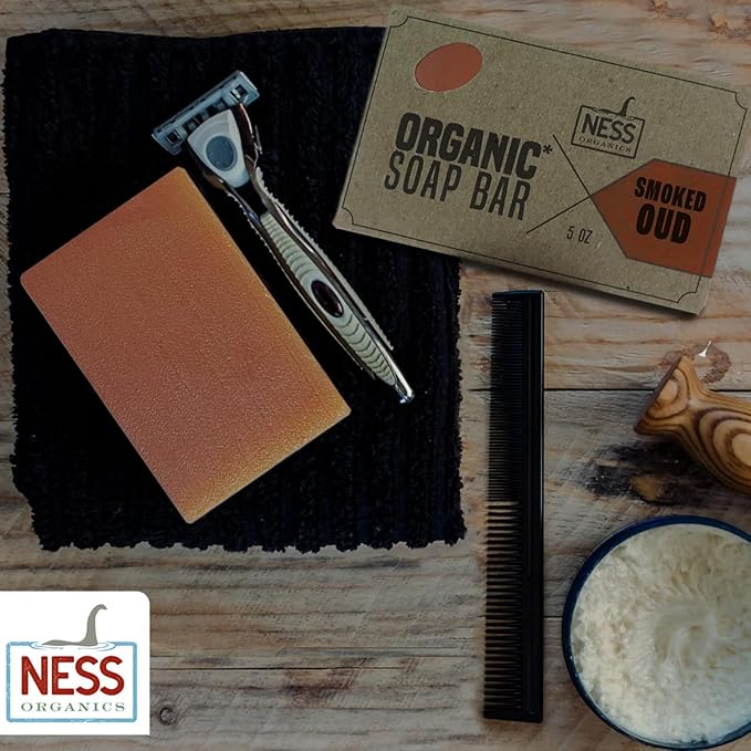 Ness Mens Soap Bar - Smoked OUD Scent - Natural Soap For Men - Mens Bar Soap With Organic Ingredients & Essential Oils - Moisturizing Bar Soap - Handmade In The USA, Cruelty Free, Vegan - Single