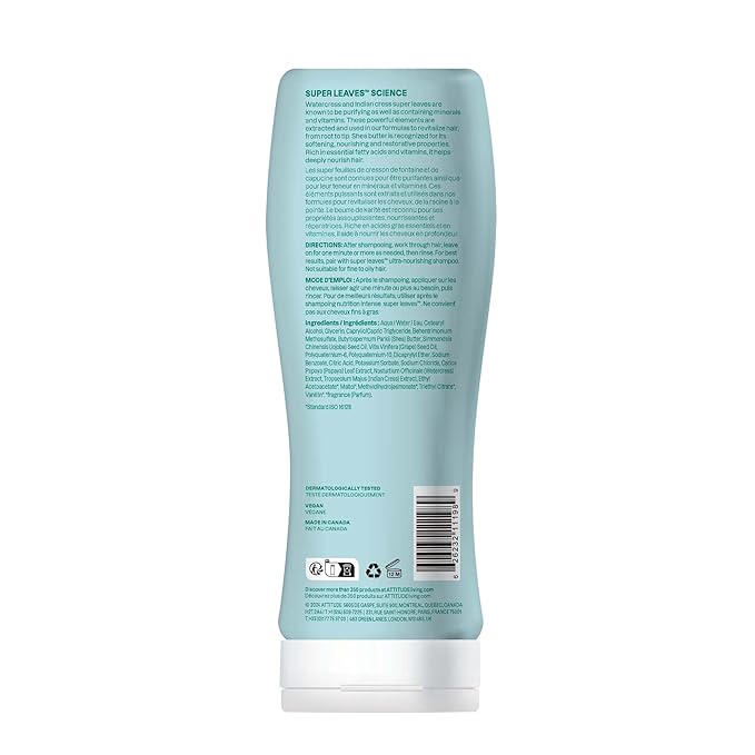 ATTITUDE Ultra-Nourishing Conditioner for Curly Hair with Shea Butter, Vegan Detangler and Naturally Derived 4a, 4b, 4c Curl Type, Deeply Nourishes Curls, 16 Fl Oz