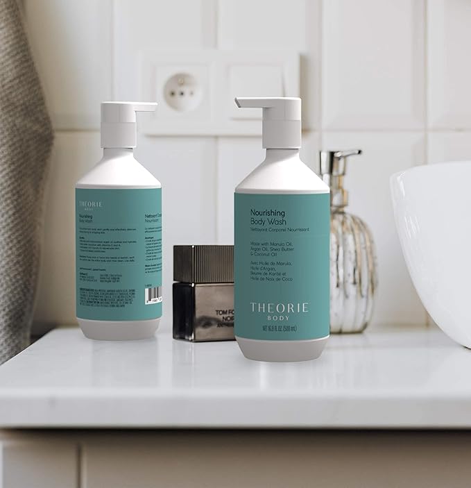 Theorie Premium Nourishing Body Wash - Made with Marula Oil, Argan Oil, Coconut Oil & Shea Butter - Featuring our Amber Rose Fragrance - Vegan - Suited for All Skin Types - Pump Bottle 500mL