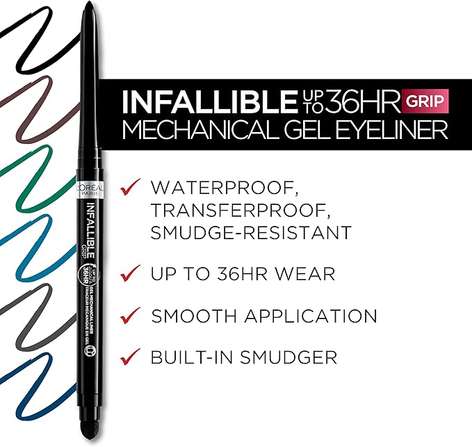 L'Oreal Paris Infallible Grip Mechanical Gel Eyeliner Pencil, Smudge-Resistant, Waterproof Eye Makeup with Up to 36HR Wear, Blue Jersey, 0.01 Oz