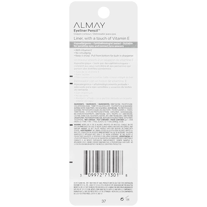 Almay All-Day Eyeliner Pencil,Hypoallergenic,Cruelty-Free,Oil-Free,Fragrance-Free,Ophthalmologist Tested,Long Wearing and Water Resistant (Packaging May Vary),209 Black Raisin,0.01 oz,(Pack of 2)