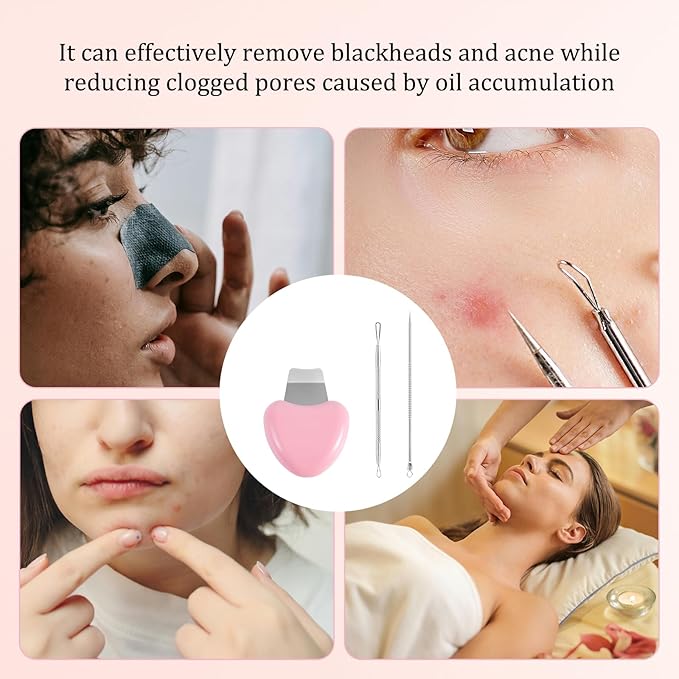 Skin Scrubber Face Spatula, Blackhead Scraper Pimple Scraper Shovel Stainless Steel Blackhead Remover Tools Kit Acne Needles Whitehead Comedones Extractor Included for Women Men Pore Cleaner