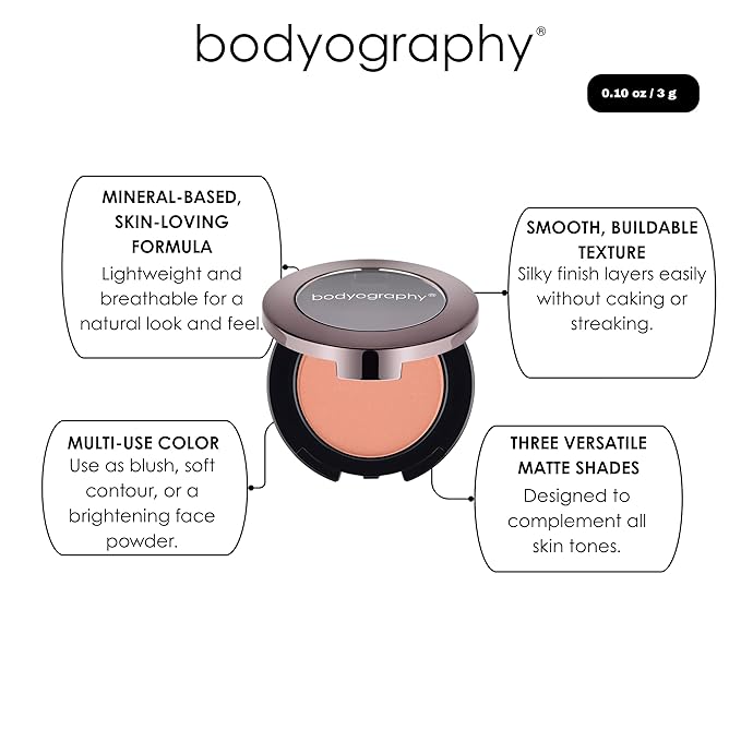 Bodyography Pressed Blush | Silky, Buildable Powder Formula for Cheeks | Rich Pigment with Long-Wearing Finish | Paraben, Gluten, Talc, Fragrance, Cruelty-Free & Vegan | After Glow - Baby Pink