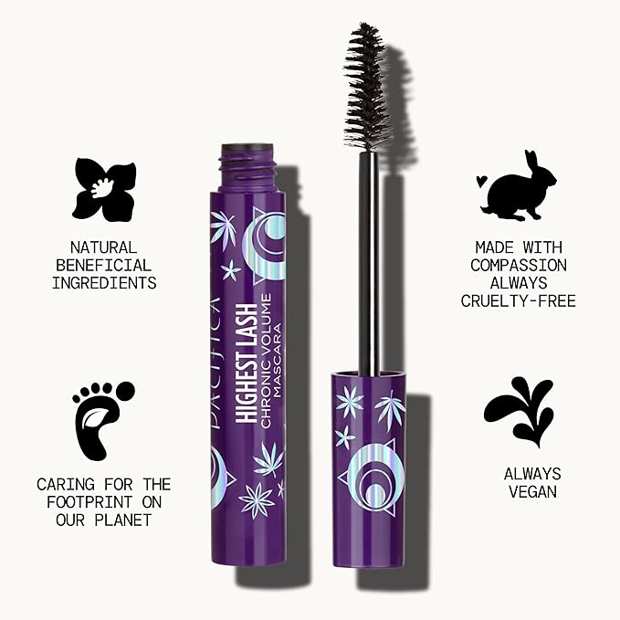 Pacifica Beauty, Highest Lash Chronic Volume Mascara, Black, Lash Lift + Conditioning, Vitamin B + Coconut, Silicone, Sulfate + Paraben Free, Vegan and Cruelty Free