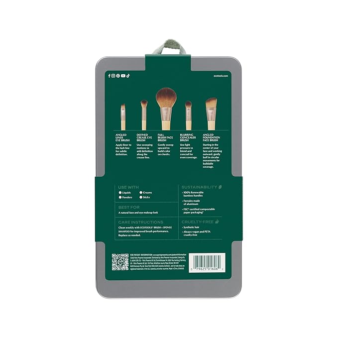 EcoTools 6 Piece Start The Day Beautifully Makeup Brush Set, Makeup Brushes For Eyeshadow, Blush, Concealer, & Foundation Application, Eco-Friendly, Gift Set, Synthetic Hair, Vegan & Cruelty-Free