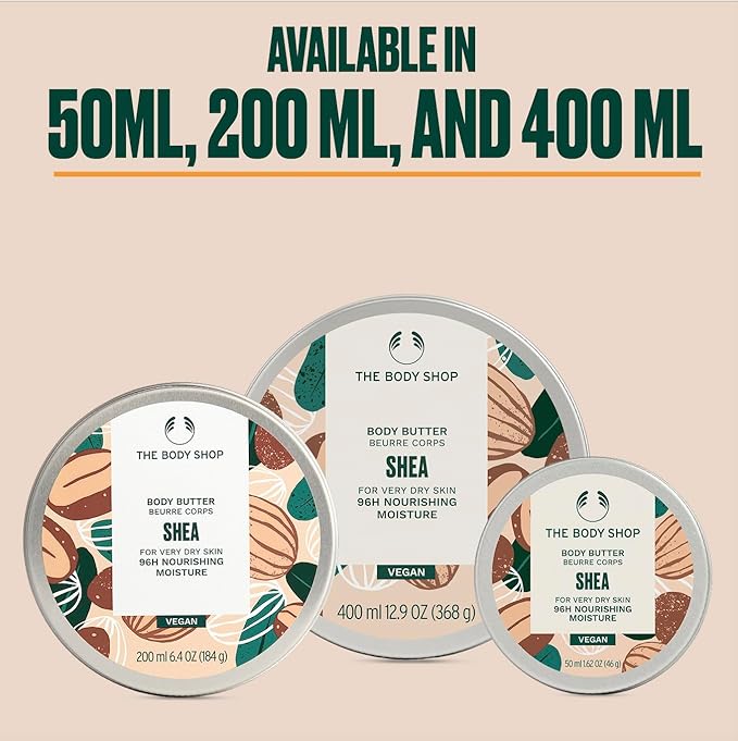 The Body Shop Shea Body Butter, 96H Nourishing Moisture, For Very Dry Skin, Vegan | 200 mL / 6.4 Oz (184g)